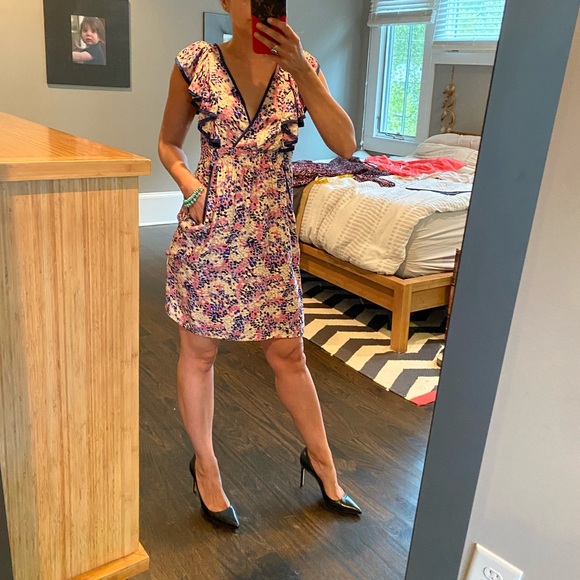 Yumi Kim Silk Mini Dress XS Flutter Sleeve 0 2 - Picture 1 of 13